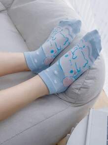 Sanrio 5 Pairs Teenage Girls' Blue Cinnamoroll Cartoon Cute Pattern Breathable Short Socks, Suitable For Spring/Summer