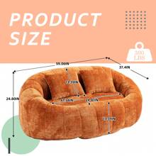 Chenille Lazy Sofa, 2 Seat Bean Bag Sofa Chair, Durable Soft Comfort Recliner, Lazy Loveseat Sofa Bed, Includes 2 Pillows, Indoor/Outdoor Use, No Assembly Required, Suitable For Living Room, Bedroom, Dormitory And Apartment(Orange) - 橘色 - 查看 3