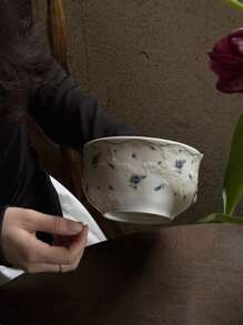 1pc French Retro Blue Rose Embossed Ceramic Cup, Saucer, Bowl, Serving Dish, Dinnerware, Dessert Plate