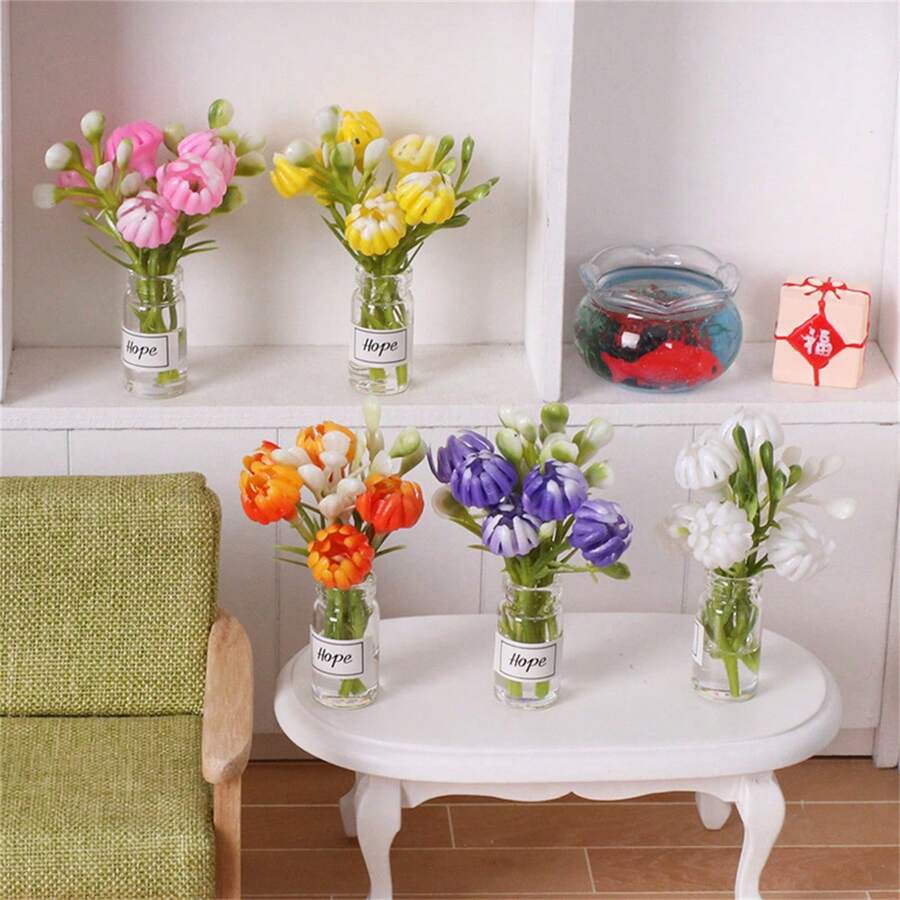 3pcs/5pcs Random Miniature Lifelike Desktop Flower Vase Decor, Creative Home Scene Photography Props - Multicolor - View 1