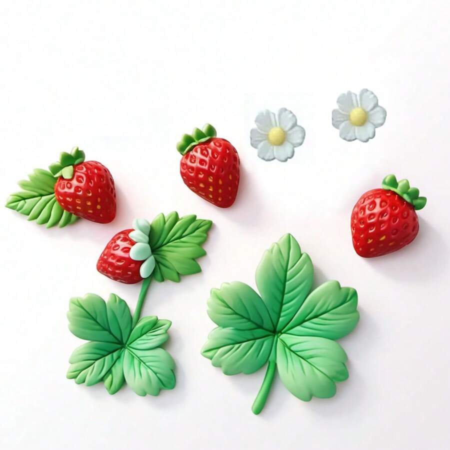 Strawberry Leaf And Flower Shape Mold Set, Resin Silicone Molds For Decoration, Crafting And DIY Crafts, Making Clay Crafts, Candles And Other DIY Tools, Valentine's Day, Mother's Day, Father's Day, Birthday Gifts - White - View 1