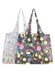 2 pièces Sac de courses réutilisable, sac fourre-tout pliable avec anses, sac de courses grande capacité et imperméable pour voyages, pique-nique, camping en extérieur, essentiels maison