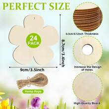 12/24 Pcs DIY Wooden Floral Decor Pieces - Colorful Spring Decorative Cutouts With Ropes, Suitable For Hanging, Floral Decor, Wooden Floral Cutouts, Florals