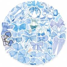 50张蓝色领结卡通贴纸，蓝色美学贴纸，可爱贴纸，可爱蓝色小物贴纸，蓝色防水乙烯基贴纸，美学笔记本贴纸套装，滑板贴纸，水瓶贴纸，笔记本贴纸