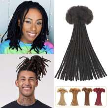 [Human Hair Dreadlock Set] 60 Strands Unisex-Adult 4-16 Inch Handmade Permanent Dreadlocs - 100% Human Hair, 0.8cm Width, Can Be Dyed And Bleached, Full Dreadlock Set (1B  4-16inch) - Natural Black - Xem 1
