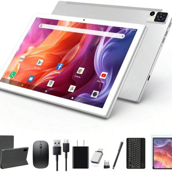 2025 Última tableta Tableta Android 14 de 10 pulgadas 64GB ROM (TF 1TB), Tablet PC con tabletas 5G WiFi6, Widevine L1, 13+8 MP, Octa-Core, 7000mAh, Tipo-C, Tableta 3 en 1 con teclado Mouse Pen - Gris