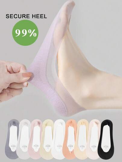 5 pares de calentadores de pierna invisibles para mujer, delgados de verano antideslizantes de seda de hielo de tiro bajo para tacones altos y planos, unicolor, talla 35-39