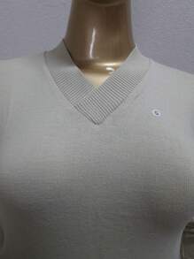 Basic V-Neck Blouse Size G | Basic G | Elastane Blouse Size G - 米色 - 查看 7