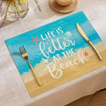 1pc/4pcs/6pcs Summer Decorative Placemats, Bicycle, Starfish, Coconut Tree, Letter Linen Placemats, Dirt-Resistant Placemats, Suitable For Home, Restaurant, Dining Table Decor, Household Supplies