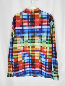 Camisa casual de talla grande con estampado de cuadros de colores, primavera/verano - Multicolor - Ver 3