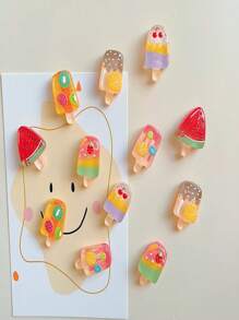 6pcs Refrigerator Magnet Fruit Ice Cream Popsicle Strawberry Watermelon Simulation Food Play Home Decoration DIY Magnet