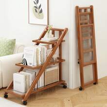 3-Tier Folding Triangle Bookshelf Bracket Shelf Storage Organiser Holder & Pulley - Multicolor - View 3