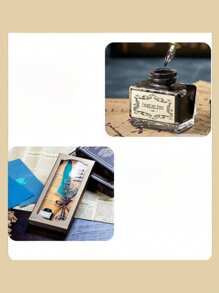 7-Piece Gift Set, Fountain Pen, Ink Bottle, Interchangeable Nibs - Burgundy - View 4