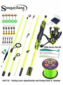 SOUGAYILANG Kit de Combo de Pesca: Caña de Spinning de 5 Secciones de Fibra de Vidrio y Carrete de Aluminio con Relación de Engranaje 5.2:1 - Carrete de Pesca Intercambiable Derecha/Izquierda con Kit de Accesorios de Pesca (Especificación de Línea de Pesca Aleatoria)