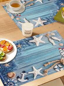 4pcs/6pcs Set Vibrant Summer Nautical Theme Starfish Shell Fishnet Pattern Placemats, Great For Holiday Parties, Coastal Home Kitchen Dining Table Decor - Multicolor - View 7