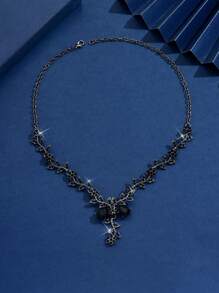 1 件优雅花卉流苏项链，镶嵌闪亮水钻，适合日常佩戴和婚礼/派对配饰 - 彩色 - 查看 4