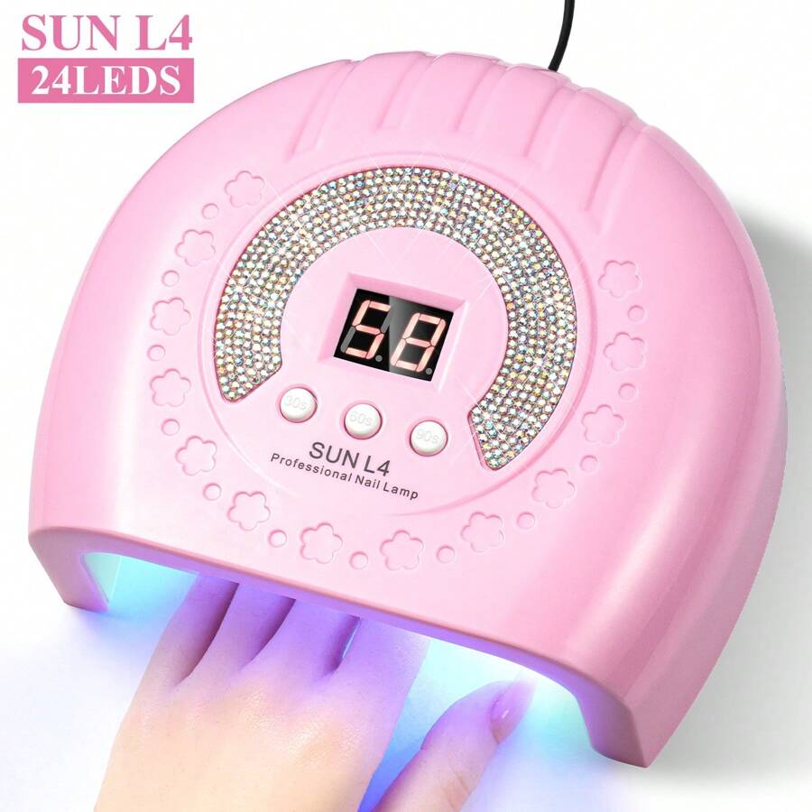 NEW SUN L4 USB 24LED美甲灯 - 水晶镶嵌粉色设计,红外线自动感应(无黑手),快速固化凝胶/UV指甲油,便携轻巧,适合美甲沙龙和家庭美甲 - 粉色 - 查看 1