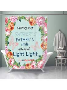 1pc/4pcs Father's Day Printed Multifunctional Decorative Bathroom Waterproof Shower Curtain With 12 Hooks, Bathroom Non-Slip Mat, U-Shaped Floor Mat And Round Toilet Seat Cover, Bathroom Set For All Scenarios Back To School