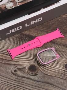 2pcs/Set Sports Silicone Strap, Shiny Diamond PC Electroplated Case With HD Hardened Tempered Glass Screen Protector