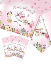 1 pièce Nappe de table imprimée de fleurs pour fête, nappe de table en plastique jetable et imperméable, décoration de table thème Fête des Mères, décoration de maison, convient pour les festivals, anniversaires, mariages, fêtes, 54*108 pouces