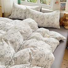 4 Peças Conjunto de Roupa de Cama (1 peça Capa de Edredon, 1 peça Lençol, 2 peças Fronhas Sem Enchimento), Conjunto de Roupa de Cama Macio e Aconchegante, Capa de Edredom Impressa em Padrão Floral Fofo, Opções de Tamanho Múltiplas, Destacável e Lavável, Adequado para Quarto e Hotel, Todas as Estações