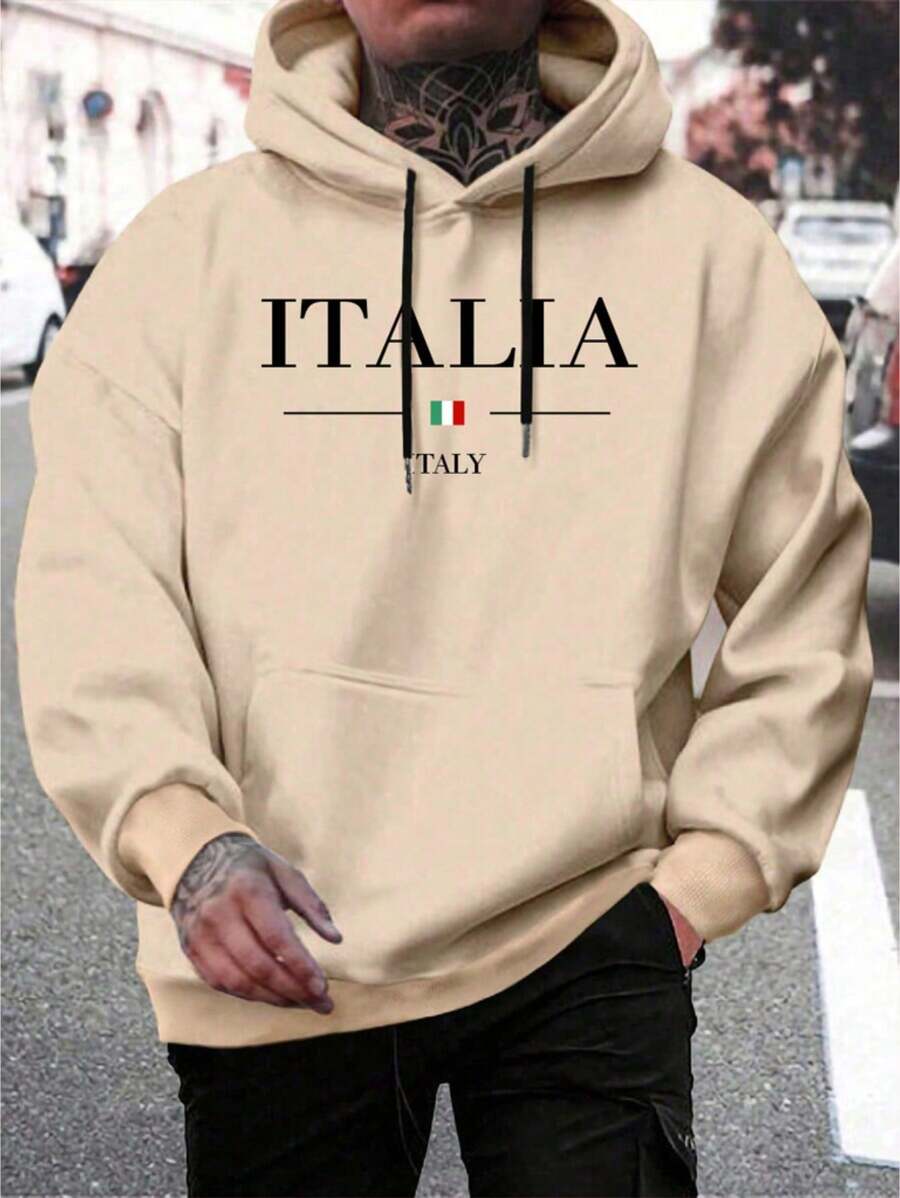 Men's Sweatshirt Kangaroo Sweatshirt Cold Weather Top - Beige - View 1