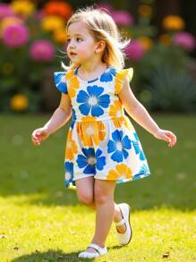 Vestido informal con estampado floral en toda la prenda, para niña, de verano - Multicolor - Ver 4