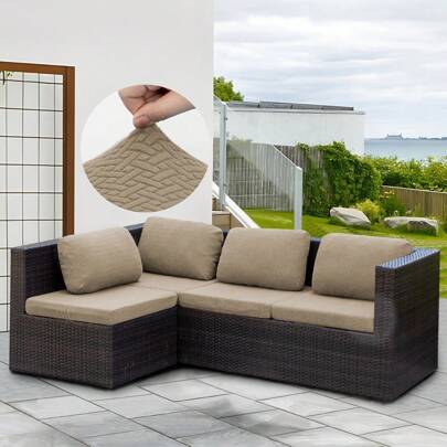 1 件人字形露台沙发座垫套，弹性半包沙发垫保护套，适用于门廊、露台、花园沙发座垫