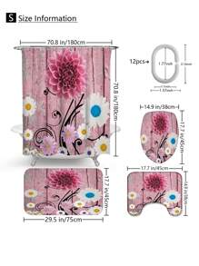 1 Stück / 4 Stücke farbenfrohe abstrakte Blumen Kunstwerke Multifunktions Badezimmer wasserdichter Duschvorhang mit 12 Haken, rutschfeste Badmatte, U-förmige Toilettenvorlage und runde Toilettendeckelabdeckung, Badezimmer Set für alle Szenarien Schulanfang