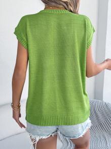 Spring & Summer Casual Floral Patchwork Drop Shoulder Knit Top Vacation - Green - View 2