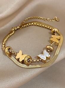 1 件夏季海滩不锈钢心形吊坠手链，适合女士女孩情侣，金色/银色防过敏不锈钢手链，海滩珠宝，浪漫珠宝，波西米亚风假日旅行派对礼物，情人节周年纪念礼物创意， - 彩色 - 查看 2