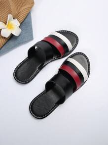 Women's European American Style Fashionable Color Block Elegant Outdoor Flat Slip-On Sandals, Summer Beach Sports Colorful Sandals