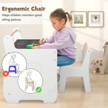 Kids Table And Chair Set Wooden Activity Desk And Chair Set-White - White - View 7