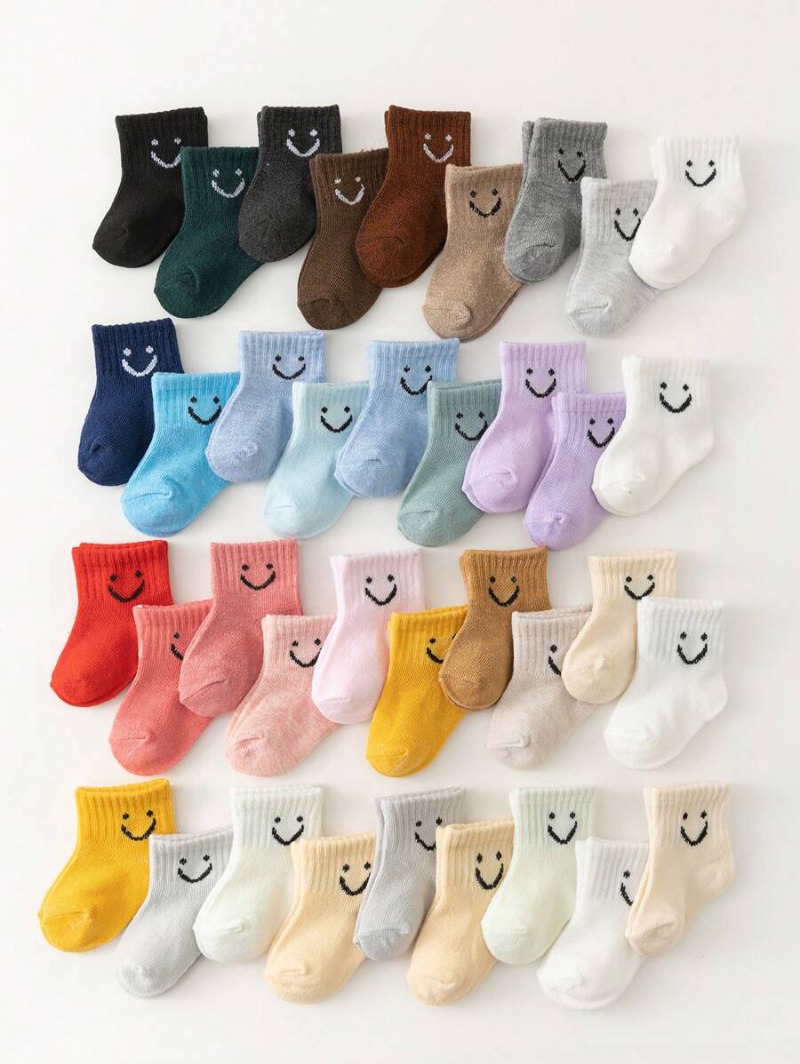 10 Pairs Baby Smiling Face Socks, Suitable For 0-8 Years Old Children - Multicolor - View 1