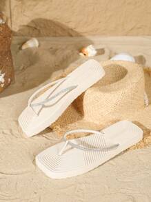 Women's Thong Sandals, EVA Sole, Fashion Rhinestone Decor, Black, Summer Flip Flops, Suitable For Travel, Beach, Outdoor, Home - White - View 4