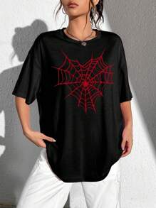 Camiseta Feminina Com Estampa de Teia de Aranha - Preto - Visão 3