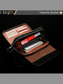 New Retro Men's Crocodile Embossed Clutch Bag, Dual Zipper Design, Large Capacity Handbag With Double Layer For Phone, Card And Cash, Fashionable Business Gift For Christmas (Random Crocodile Pattern) Mini Bag - Black - View 9