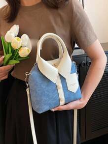 1 件包，异形包，PU 面料，长肩带单肩包挎包，火辣女孩风格，服装包独特时尚女士手提包，简约衬衫设计，小方形斜挎包 - 藍色 - 查看 4