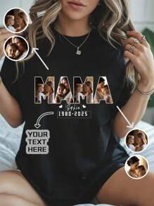 Camiseta suelta personalizada con texto y gráfico, uniforme grupal personalizado para reunión familiar, personaliza con tu texto y foto/pareja/familia/mascota/amigo, festival de música, otoño, blusas de mujer, blusa negra, regalo de vacaciones, regalo del Día de San Valentín, regalo de aniversario, regalo de boda, regalo para la mejor amiga, ornamental, perro, único, personalizado, regalos ideales para ella, familia, amigos, niñas rosas, para vacaciones, para aniversarios, romance delicado, blusas de mujer personalizadas de verano, amor para siempre - Negro - Ver 1