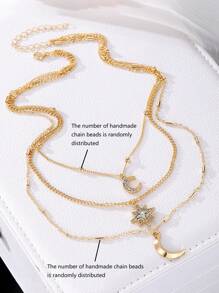 1pc Women's Vintage Layered Necklace With Rhinestone Studded 8-Pointed Star & Moon Pendant, Suitable For Party/Gift