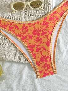 两件套女士印花泳衣，带可拆卸肩带和胸垫比基尼套装，适合海岛度假和摄影 - 彩色 - 查看 4