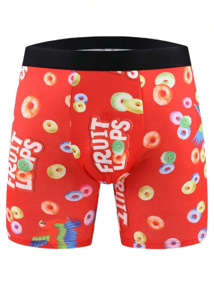 Men's Innovative 3D Biscuit Printed Flat Corner Underpants, Made Of Medium Stretch Knitted Soft Fabric, Breathable Polyester Fiber And Spandex Blend, Is The Preferred Underwear For Casual Daily Wear