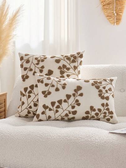 1 pieza Funda decorativa de almohada con bordado de hoja marrón, adecuada para decoración interior, funda de almohada decorativa para todas las estaciones (sin relleno)