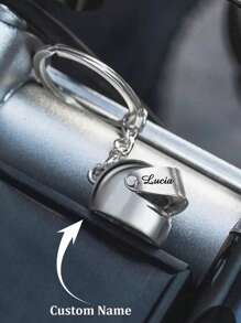 4pcs/1pc Customizable Stainless Steel Motorcycle Helmet Key Chain, Fashion Helmet Shaped Keychain, Engraved Name/Letter Pendant Keyring, Unique Gift For Bicycle Enthusiasts,Graphic Print