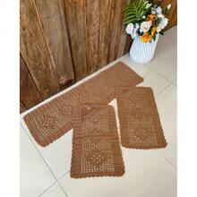 Rectangular Kitchen Rug And Runner Kit 3 Pieces Rhombus - Rust - View 2
