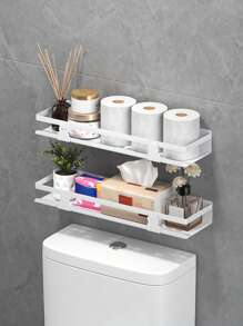 Storage Rack Above Toilet, Simple White. Rounded, Polished Edges Prevent Hand Injuries. Holds Tissues, Phones, Etc. Wall - Mounted, Convenient And Practical - Multicolor - View 1