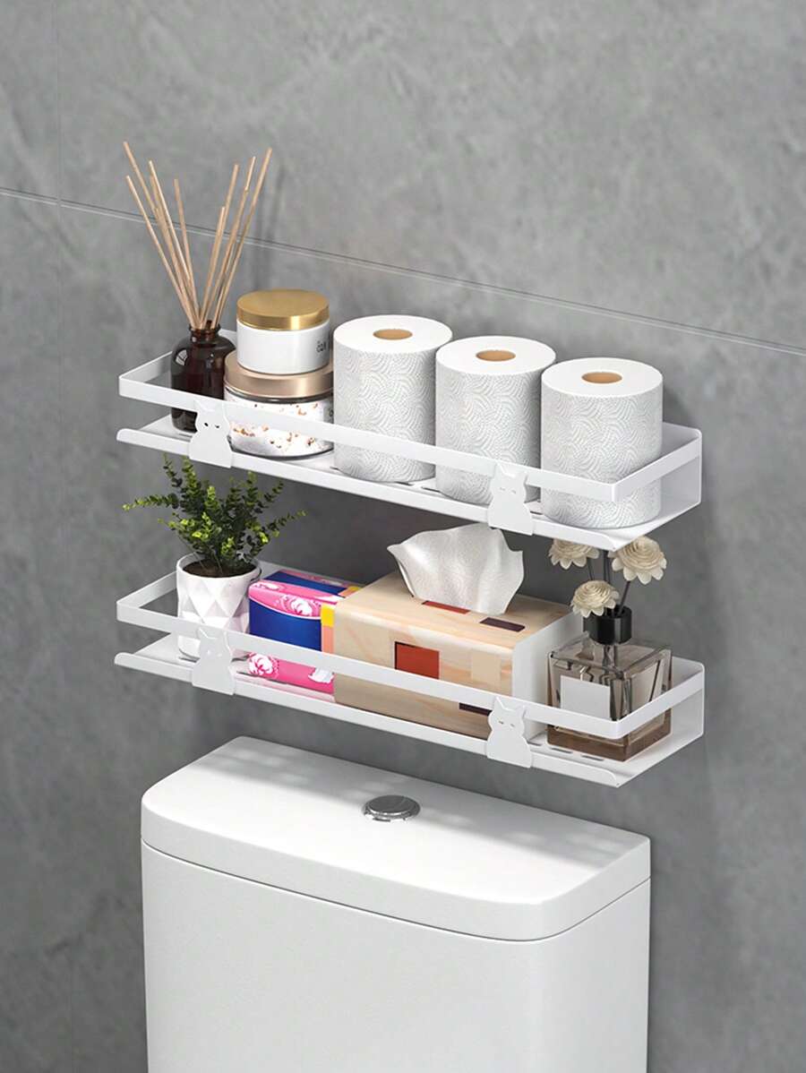 Storage Rack Above Toilet, Simple White. Rounded, Polished Edges Prevent Hand Injuries. Holds Tissues, Phones, Etc. Wall - Mounted, Convenient And Practical - Multicolor - View 1