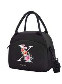 1个字母印花保温午餐包，保温午餐袋，手提包，午餐盒，冰袋，野餐食品袋，帆布轻便便携午餐收纳袋，学校办公室野餐午餐手提包，适合携带上学和上班，生日礼物，纪念礼物。这是一款新颖设计的大容量便携休闲午餐保温包，是女性理想的手提包/午餐盒/学习用品配件。