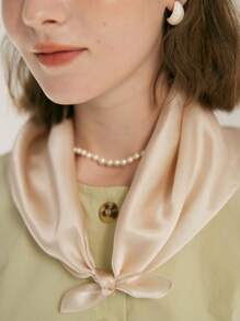 1pc Women Solid Color Imitation Silk Satin Scarf, Minimalist Elegant Versatile Square Neck Scarf/Head Scarf Suitable For Daily Outings, Dates, Dinners, Gatherings For Dress - Multicolor - View 4