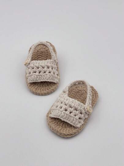 1 Pair Hand Knitted Infant Sandals, Crochet Pre-Walker Crawling Shoes